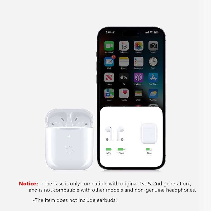 Wireless Charging Case Compatible with AirPod 2 1, Air Pod Charger Case Replacement with Bluetooth Pairing Sync Button, No Earbuds,White - Image 2