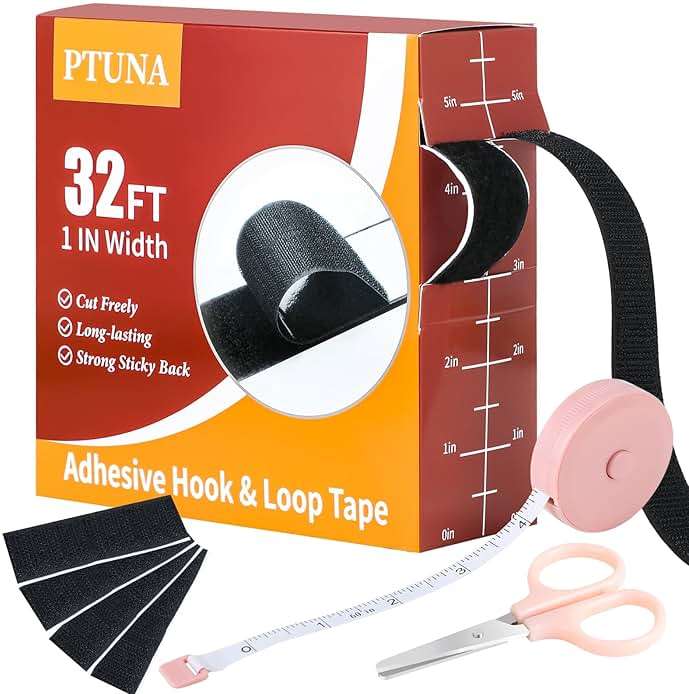 32Ft *1 Inch Hook and Loop Tape with Adhesive Back, Heavy Duty Double Sided Adhesive Strips, Strong Sticky Strips Roll for Home/Office/School/Car, Black - Image 1