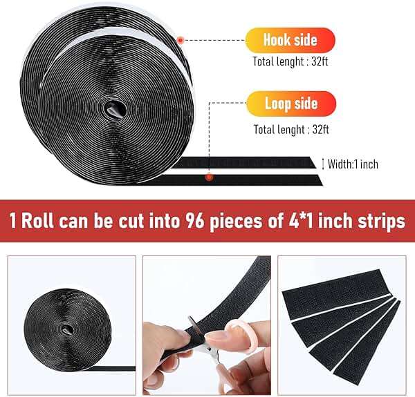 32Ft *1 Inch Hook and Loop Tape with Adhesive Back, Heavy Duty Double Sided Adhesive Strips, Strong Sticky Strips Roll for Home/Office/School/Car, Black - Image 2