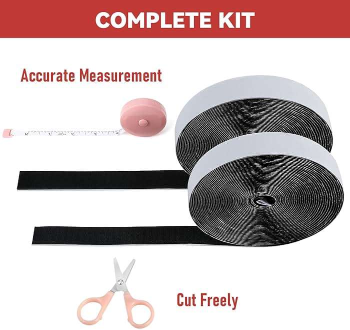 32Ft *1 Inch Hook and Loop Tape with Adhesive Back, Heavy Duty Double Sided Adhesive Strips, Strong Sticky Strips Roll for Home/Office/School/Car, Black - Image 3