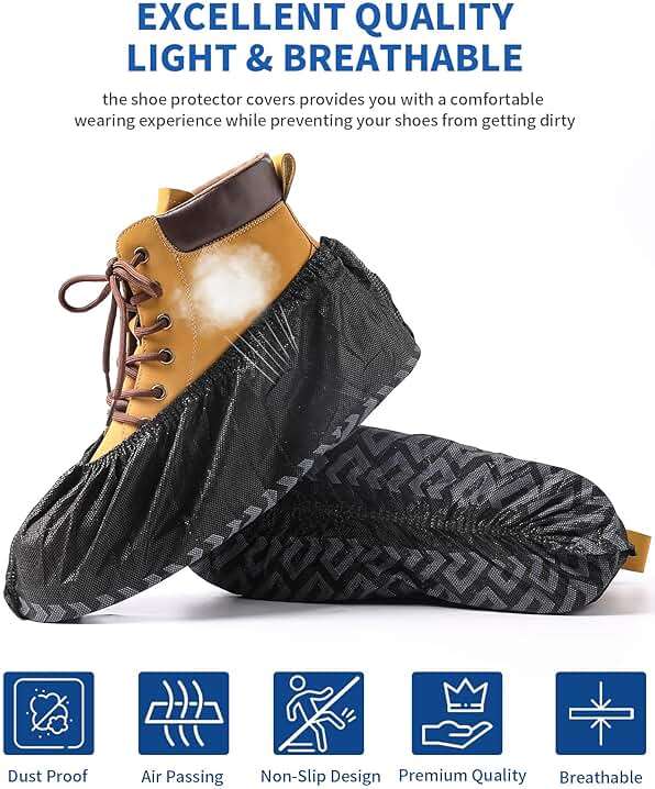 X-Large 50 Pack Shoe Covers Disposable Non-Slip, Black Non-Woven Fabric Boot Covers, Stretchable Fits Up to Size 13 US Men (Black, 200 Pack) - Image 6