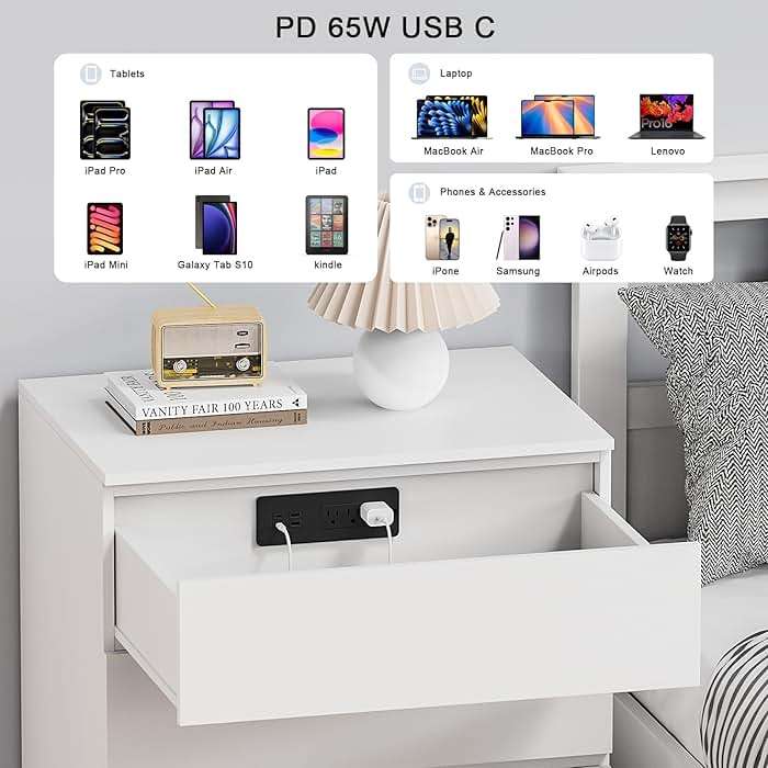Drawer Outlet with PD 65W USB C, Recessed Power Strip with 3 Outlets 4 USB Ports, Recessed Outlet with 2M Flat Plug Cable for Side Table Sofa Table, Black - Image 4