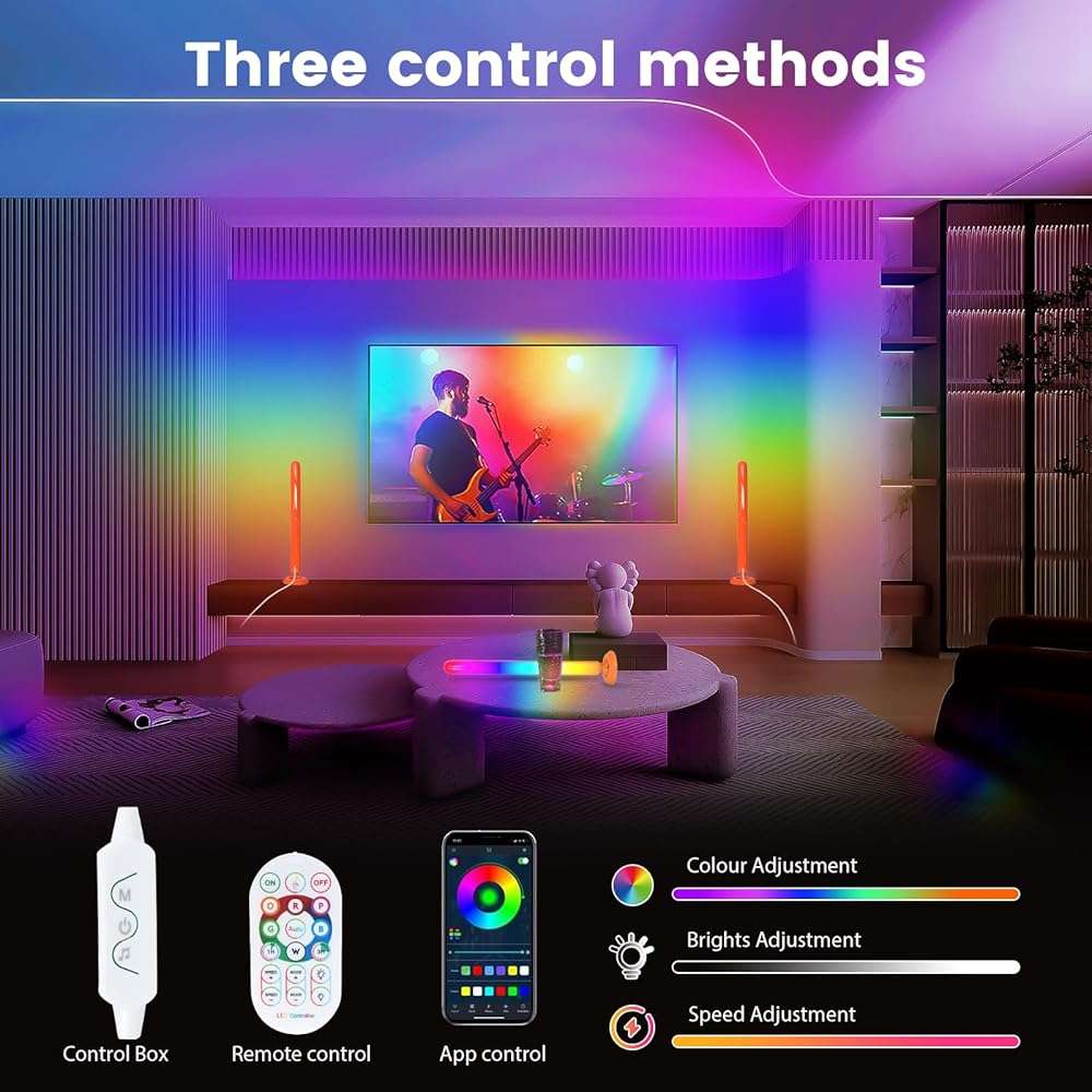 Smart ICRGB LED Lights Bars, Borllyem TV Backlight with Double Light Beads, App Control, RF Remote, Music Syncing and 47Modes for Gaming, Room Decoration - Image 2