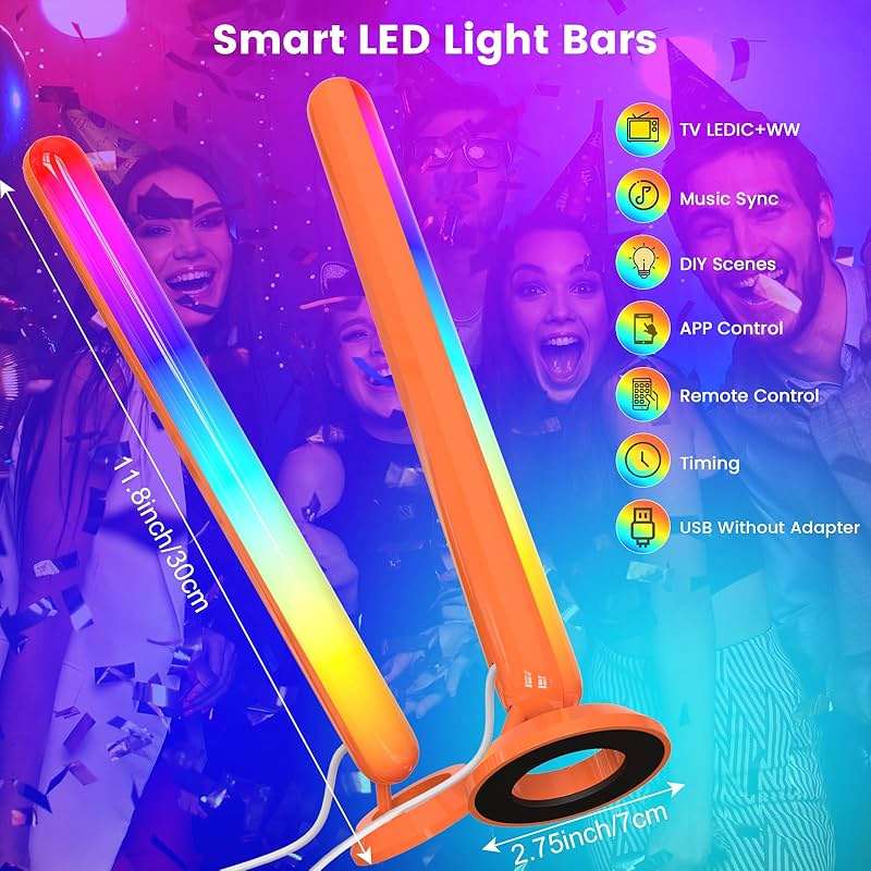 Smart ICRGB LED Lights Bars, Borllyem TV Backlight with Double Light Beads, App Control, RF Remote, Music Syncing and 47Modes for Gaming, Room Decoration - Image 6