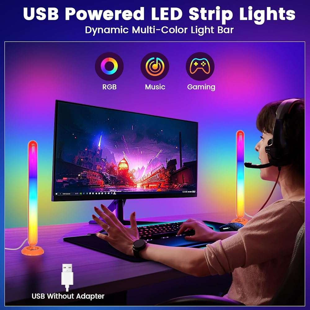 Smart ICRGB LED Lights Bars, Borllyem TV Backlight with Double Light Beads, App Control, RF Remote, Music Syncing and 47Modes for Gaming, Room Decoration - Image 7