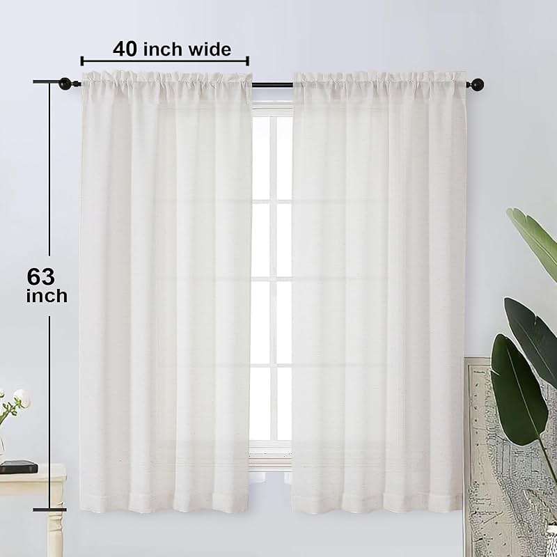 OWENIE Bob Natural Curtains 63 Inch Length 2 Panels Set for Living Room Bedroom, Light Filtering Faux Linen Textured Soft Window Curtain, Airy Rod Pocket cortinas para cuarto, 40Wx63L Inches, 2 Pcs - Image 2