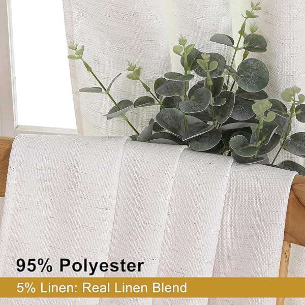 OWENIE Bob Natural Curtains 63 Inch Length 2 Panels Set for Living Room Bedroom, Light Filtering Faux Linen Textured Soft Window Curtain, Airy Rod Pocket cortinas para cuarto, 40Wx63L Inches, 2 Pcs - Image 3