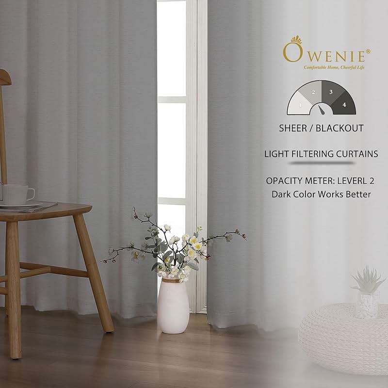 OWENIE Bob Natural Curtains 63 Inch Length 2 Panels Set for Living Room Bedroom, Light Filtering Faux Linen Textured Soft Window Curtain, Airy Rod Pocket cortinas para cuarto, 40Wx63L Inches, 2 Pcs - Image 4