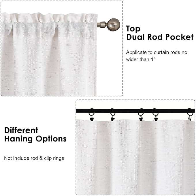 OWENIE Bob Natural Curtains 63 Inch Length 2 Panels Set for Living Room Bedroom, Light Filtering Faux Linen Textured Soft Window Curtain, Airy Rod Pocket cortinas para cuarto, 40Wx63L Inches, 2 Pcs - Image 5
