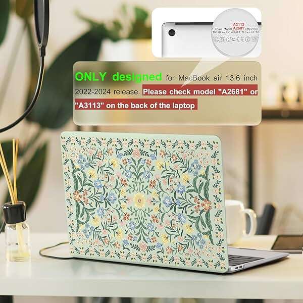 iLeadon Compatible with MacBook Air 13.3 inch Case 2022, 2021-2018 Release A2337 M1 A2179 A1932, Plastic Hard Shell&Keyboard Cover&Screen Film for MacBook Air 13 inch Case, Green Floral - Image 2