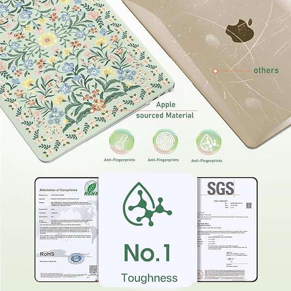 iLeadon Compatible with MacBook Air 13.3 inch Case 2022, 2021-2018 Release A2337 M1 A2179 A1932, Plastic Hard Shell&Keyboard Cover&Screen Film for MacBook Air 13 inch Case, Green Floral - Image 5