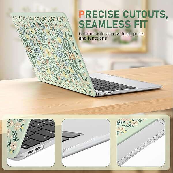 iLeadon Compatible with MacBook Air 13.3 inch Case 2022, 2021-2018 Release A2337 M1 A2179 A1932, Plastic Hard Shell&Keyboard Cover&Screen Film for MacBook Air 13 inch Case, Green Floral - Image 6