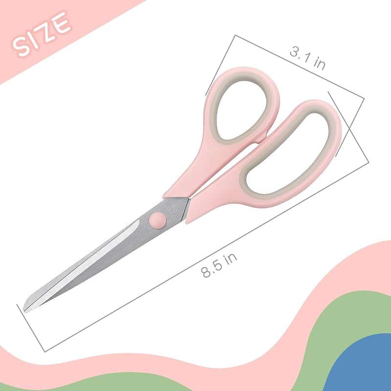 LONGKEY 8.5 Inch Scissors, All-Purpose, Soft Comfort-Grip, Ambidextrous, Pastel Green, Pink, Blue, 3 Count - Image 3