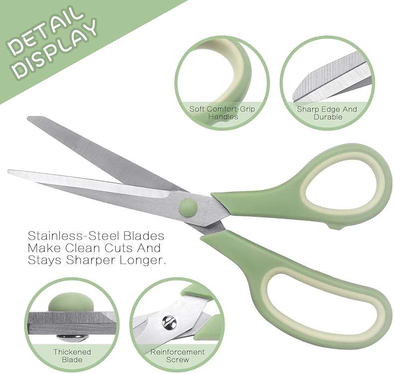 LONGKEY 8.5 Inch Scissors, All-Purpose, Soft Comfort-Grip, Ambidextrous, Pastel Green, Pink, Blue, 3 Count - Image 4