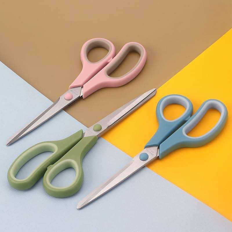 LONGKEY 8.5 Inch Scissors, All-Purpose, Soft Comfort-Grip, Ambidextrous, Pastel Green, Pink, Blue, 3 Count - Image 5