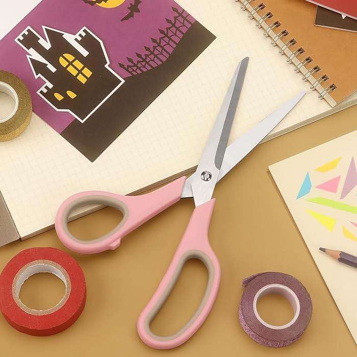 LONGKEY 8.5 Inch Scissors, All-Purpose, Soft Comfort-Grip, Ambidextrous, Pastel Green, Pink, Blue, 3 Count - Image 6