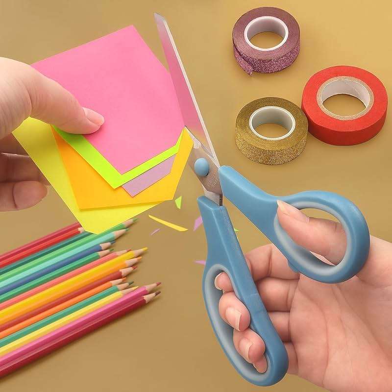 LONGKEY 8.5 Inch Scissors, All-Purpose, Soft Comfort-Grip, Ambidextrous, Pastel Green, Pink, Blue, 3 Count - Image 7