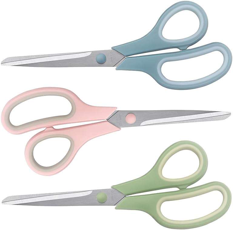 LONGKEY 8.5 Inch Scissors, All-Purpose, Soft Comfort-Grip, Ambidextrous, Pastel Green, Pink, Blue, 3 Count - Image 8