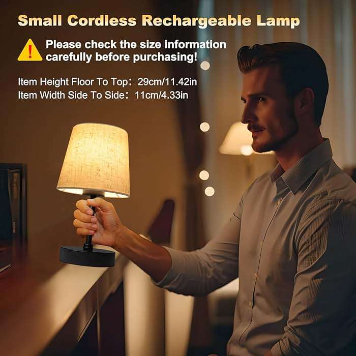 Wowag Small Cordless Table Lamp,5000mAh Rechargeable Battery Operated Desk Lamp,3 Colors & 7 RGB Stepless Dimmable, Portable Touch Fabric Shade LED Night Light for Bedroom Restaurant Home(Flaxen) - Image 2