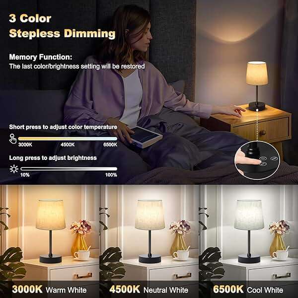 Wowag Small Cordless Table Lamp,5000mAh Rechargeable Battery Operated Desk Lamp,3 Colors & 7 RGB Stepless Dimmable, Portable Touch Fabric Shade LED Night Light for Bedroom Restaurant Home(Flaxen) - Image 3