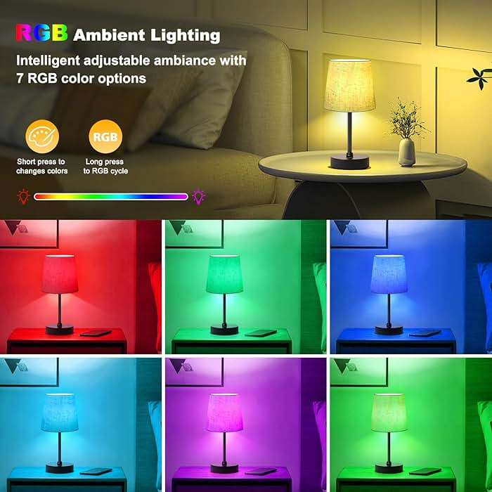 Wowag Small Cordless Table Lamp,5000mAh Rechargeable Battery Operated Desk Lamp,3 Colors & 7 RGB Stepless Dimmable, Portable Touch Fabric Shade LED Night Light for Bedroom Restaurant Home(Flaxen) - Image 4