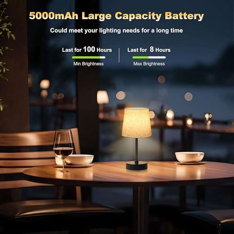 Wowag Small Cordless Table Lamp,5000mAh Rechargeable Battery Operated Desk Lamp,3 Colors & 7 RGB Stepless Dimmable, Portable Touch Fabric Shade LED Night Light for Bedroom Restaurant Home(Flaxen) - Image 7