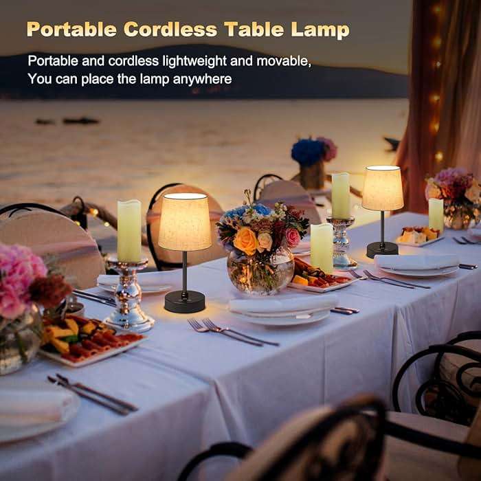 Wowag Small Cordless Table Lamp,5000mAh Rechargeable Battery Operated Desk Lamp,3 Colors & 7 RGB Stepless Dimmable, Portable Touch Fabric Shade LED Night Light for Bedroom Restaurant Home(Flaxen) - Image 8