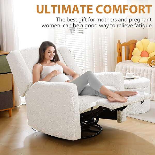 SENYUN Power Recliner Chair Swivel Glider, Large Rocker Recliner w/USB Charging Port, Boucle Upholstered Swivel Rocker Glider Recliner for Nursery,Bedroom,Living Room, 1PC, Cream - Image 7