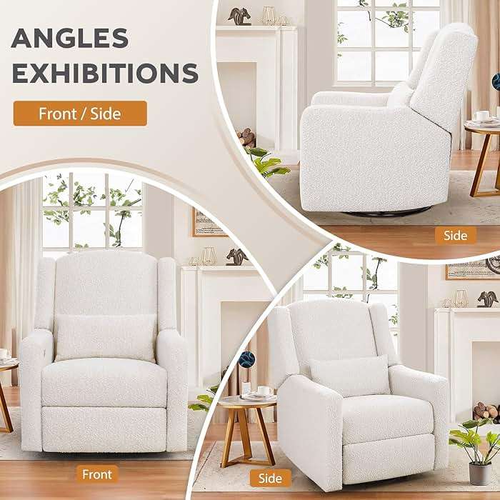 SENYUN Power Recliner Chair Swivel Glider, Large Rocker Recliner w/USB Charging Port, Boucle Upholstered Swivel Rocker Glider Recliner for Nursery,Bedroom,Living Room, 1PC, Cream - Image 8