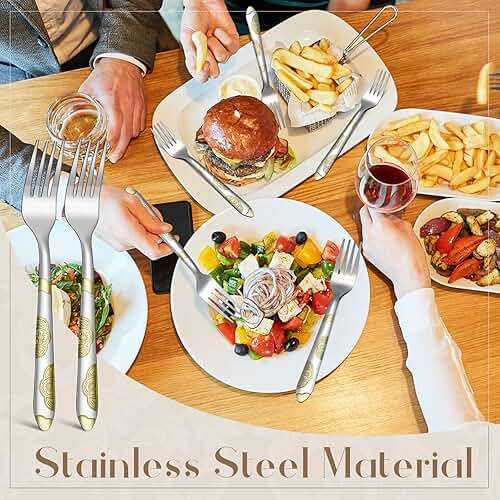 Syhood 100 Pieces Stainless Steel Dinner Forks Set Bulk, 7.1 Inch Metal Forks Gold Texture Flatware for Home Restaurant Catering Events Silverware Kitchen - Image 2