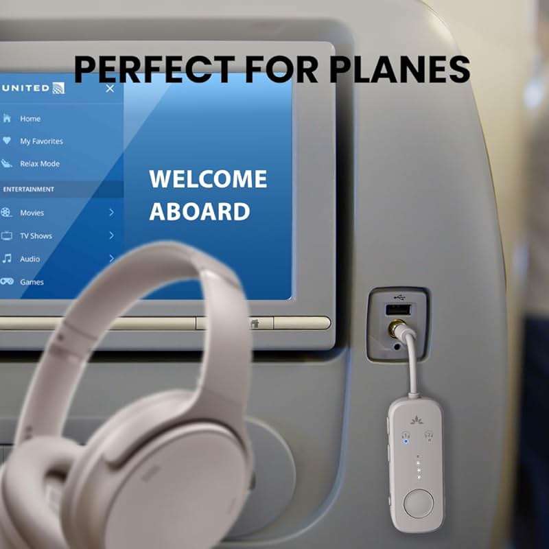 Avantree Relay – Airplane Bluetooth Adapter for AirPods, Bose & Wireless Headphones, Qualcomm Chip, aptX Adaptive & HD Audio Transmitter, 25Hrs Battery, 3.5mm AUX for Flight, Travel & Gym - Image 2