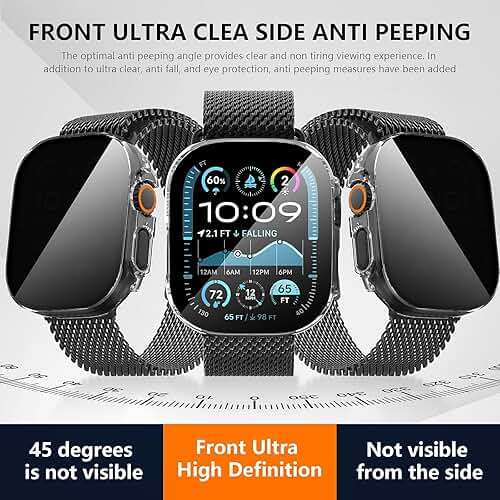 Suoman 3-Pack for Apple Watch Ultra 3/2/1 49mm Privacy Screen Protector Case, [Anti-Peeping] Ultra-Thin Tempered Glass Case Cover for iWatch Ultra 49mm 3/2/1 - Image 3