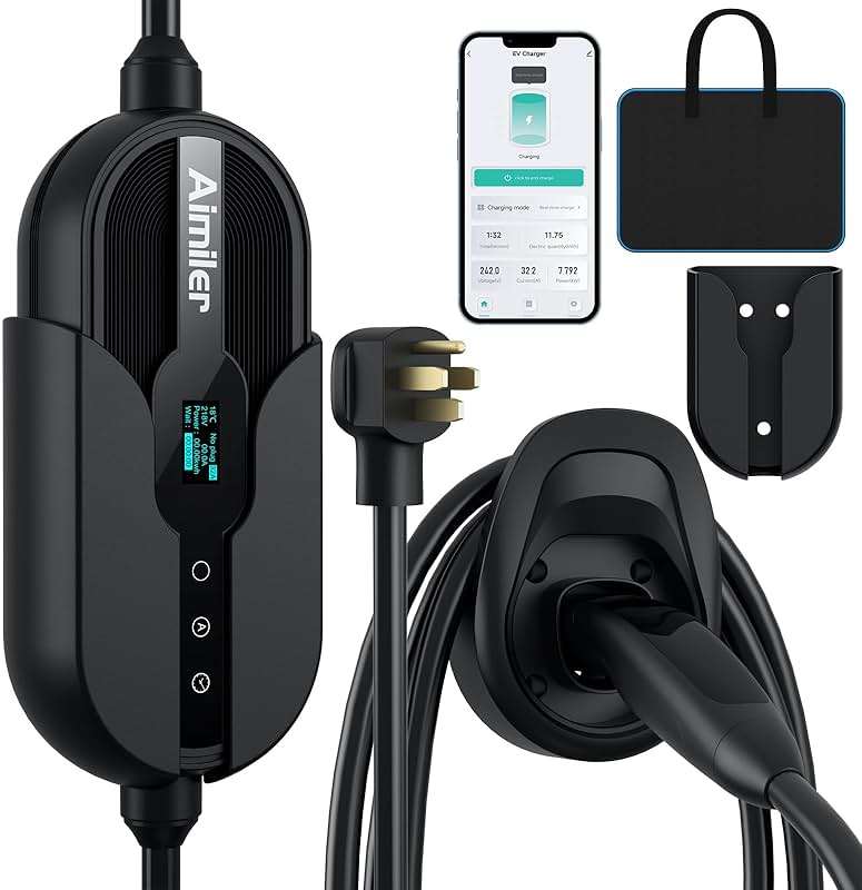 AIMILER Level 1/2 Tesla Charger(WiFi APP/Plug-Play), Max 32A, 25ft Cable ETL Certified, Portable Electric Car EV Charger for Tesla Models Y/X/3/S or Nacs Connector EVs (240V Nema 14-50 Plug) - Image 1