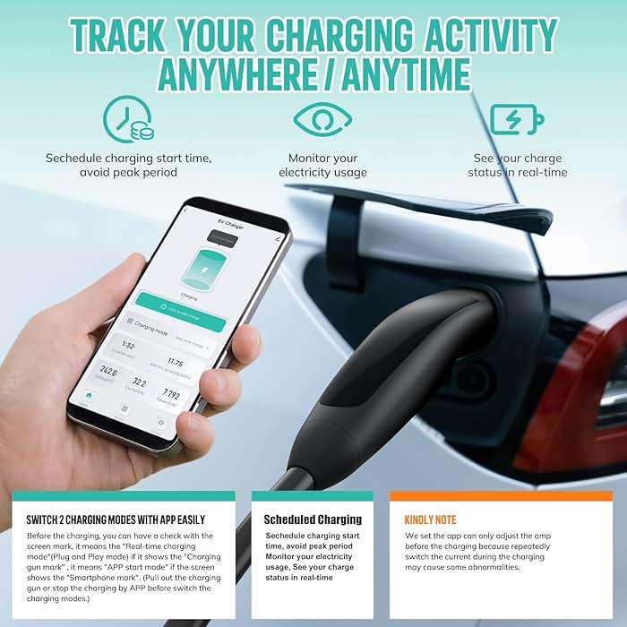 AIMILER Level 1/2 Tesla Charger(WiFi APP/Plug-Play), Max 32A, 25ft Cable ETL Certified, Portable Electric Car EV Charger for Tesla Models Y/X/3/S or Nacs Connector EVs (240V Nema 14-50 Plug) - Image 2