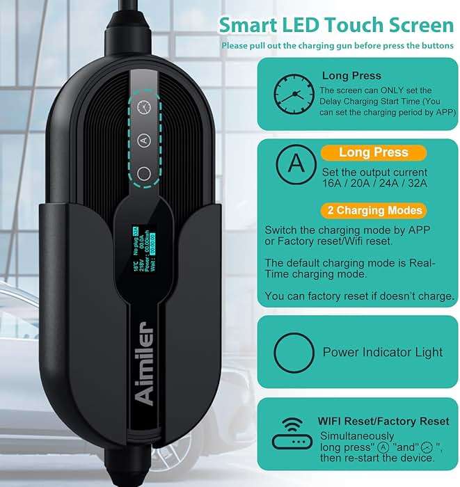 AIMILER Level 1/2 Tesla Charger(WiFi APP/Plug-Play), Max 32A, 25ft Cable ETL Certified, Portable Electric Car EV Charger for Tesla Models Y/X/3/S or Nacs Connector EVs (240V Nema 14-50 Plug) - Image 3