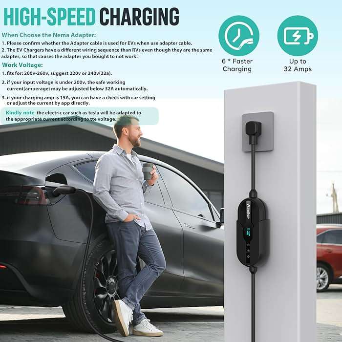 AIMILER Level 1/2 Tesla Charger(WiFi APP/Plug-Play), Max 32A, 25ft Cable ETL Certified, Portable Electric Car EV Charger for Tesla Models Y/X/3/S or Nacs Connector EVs (240V Nema 14-50 Plug) - Image 6