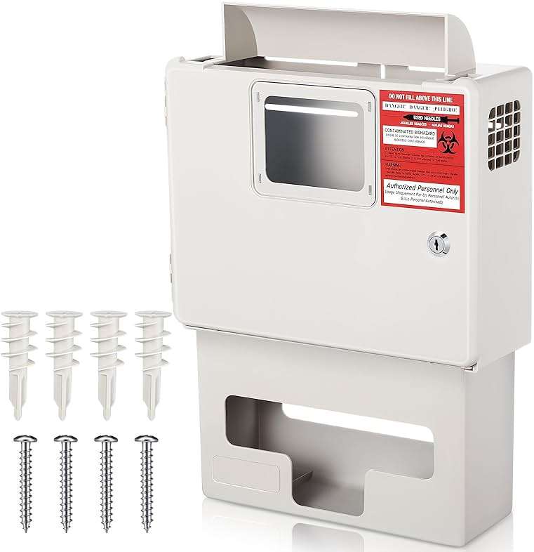 Geiserailie 1 Set Wall Mount Locking Cabinet with Glove Box for 5 Qt Sharps Container, Sharps Box Not Included - Image 1