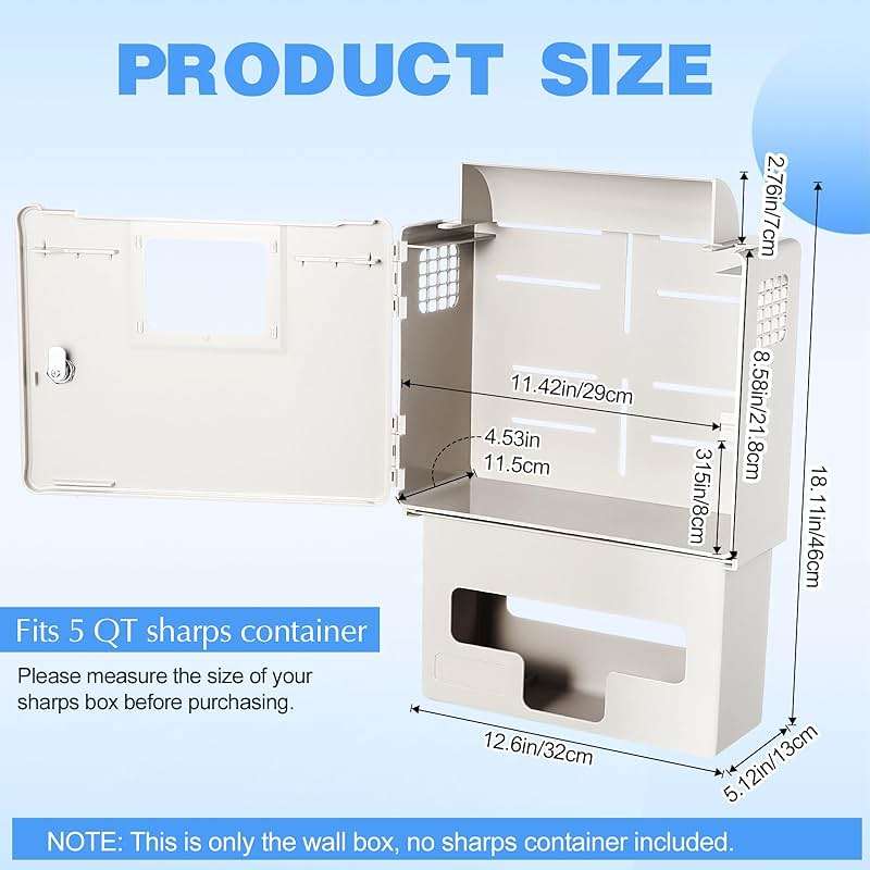 Geiserailie 1 Set Wall Mount Locking Cabinet with Glove Box for 5 Qt Sharps Container, Sharps Box Not Included - Image 2