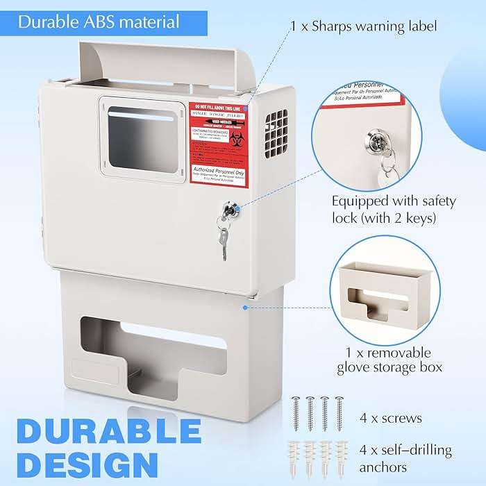Geiserailie 1 Set Wall Mount Locking Cabinet with Glove Box for 5 Qt Sharps Container, Sharps Box Not Included - Image 3