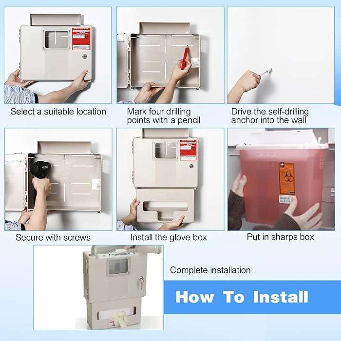 Geiserailie 1 Set Wall Mount Locking Cabinet with Glove Box for 5 Qt Sharps Container, Sharps Box Not Included - Image 4