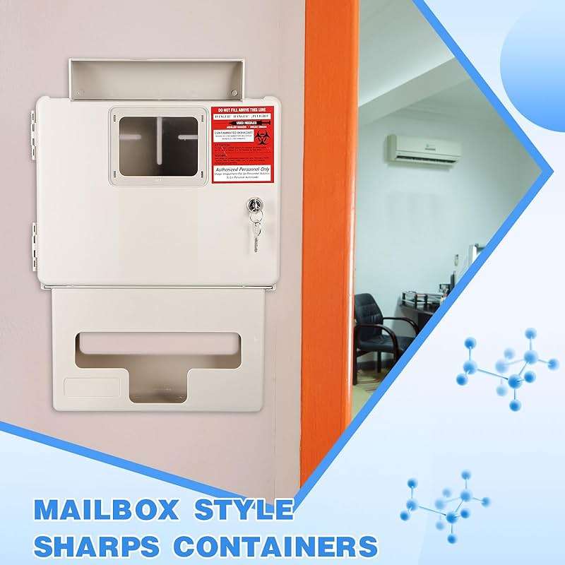 Geiserailie 1 Set Wall Mount Locking Cabinet with Glove Box for 5 Qt Sharps Container, Sharps Box Not Included - Image 5