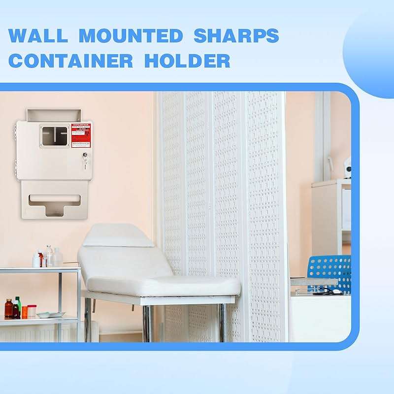 Geiserailie 1 Set Wall Mount Locking Cabinet with Glove Box for 5 Qt Sharps Container, Sharps Box Not Included - Image 6