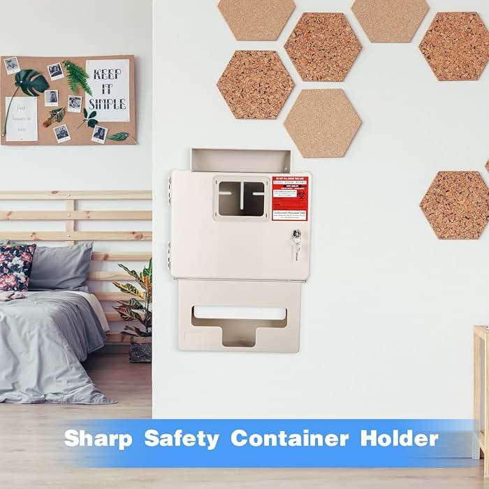 Geiserailie 1 Set Wall Mount Locking Cabinet with Glove Box for 5 Qt Sharps Container, Sharps Box Not Included - Image 7