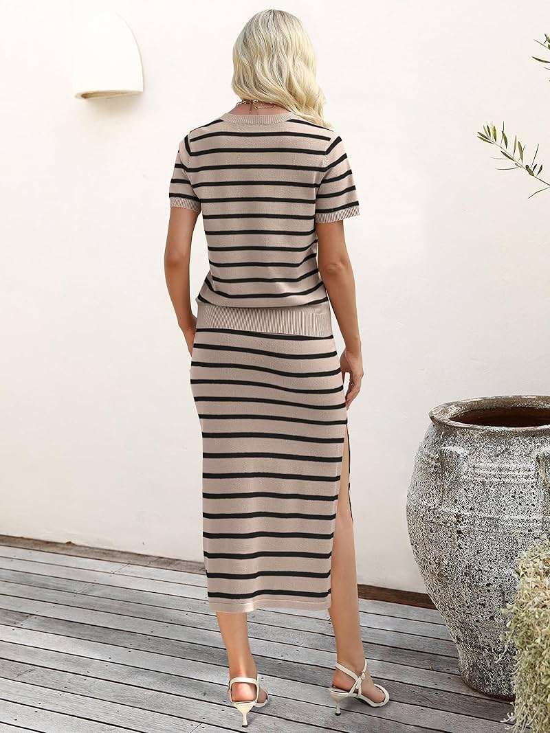 ANRABESS Womens 2 Piece Skirt Sets,Striped Knit Sweater Midi Dress,Comfy Cute,Lounge Casual Travel for Summer or Early Fall - Image 5