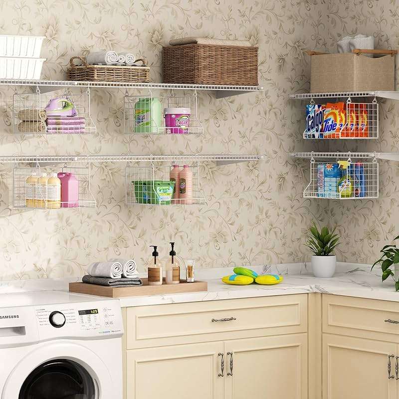 3-Tier Foldable Laundry Basket Organizer with Rotating Hooks - Space-Saving Over Washer and Dryer Shelf for Laundry Room Organization and Storage, Durable Wire Shelving Unit, White - Image 7