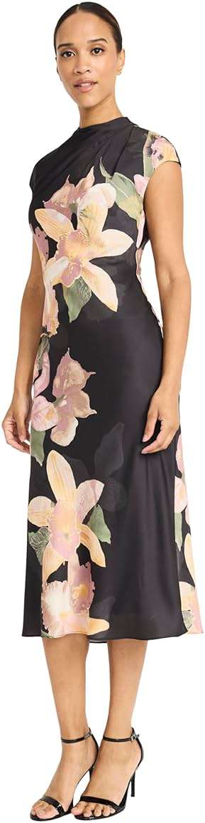 Maggy London Women's Women's Mock Neck Midi Length A-line - Cap Sleeve Formal - Special Occasion Dress - Image 2