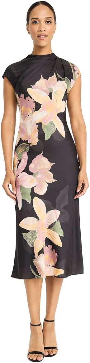 Maggy London Women's Women's Mock Neck Midi Length A-line - Cap Sleeve Formal - Special Occasion Dress - Image 1