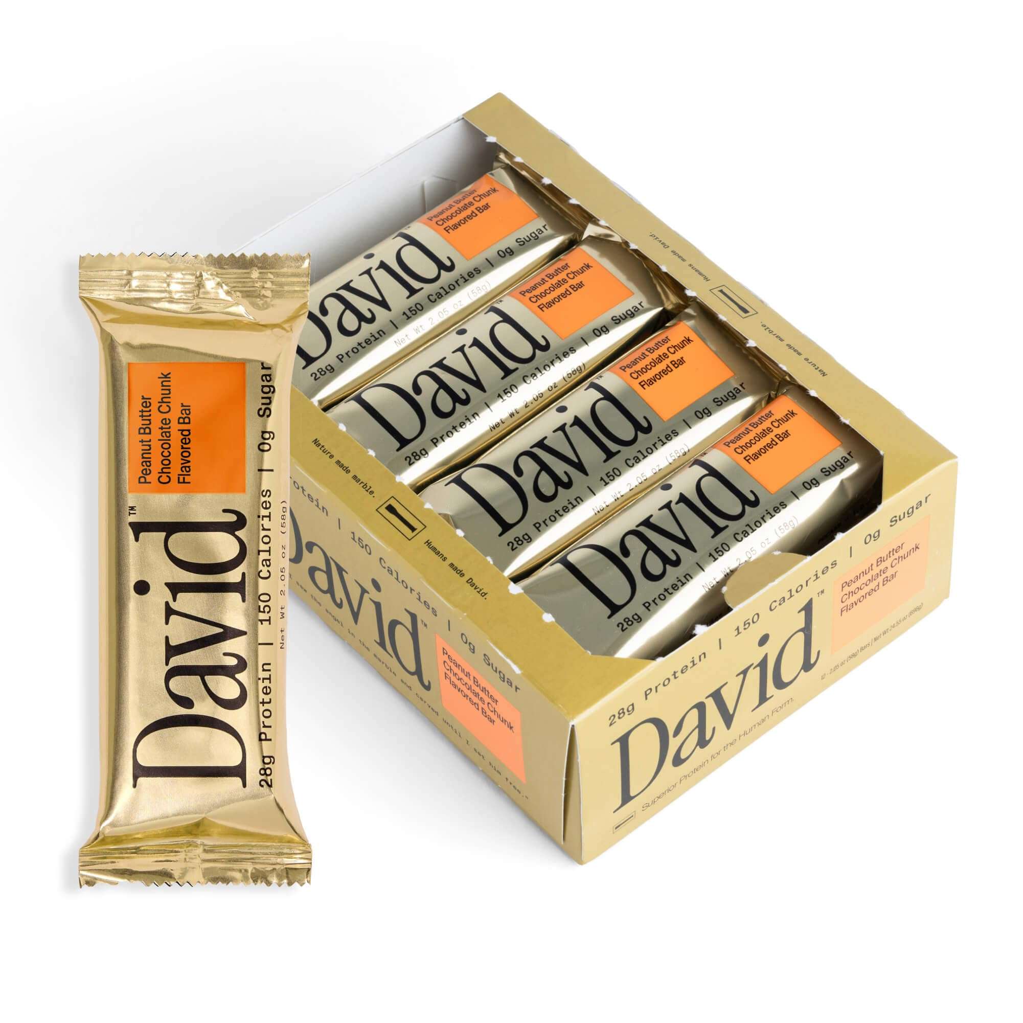 David High Protein Bars - 0g of Sugar, Low Carb, Gluten Free - 28g of Protein, 150 Calories - On-The-Go Snack - Peanut Butter Chocolate Chunk Flavor, Pack of 12 - Image 1