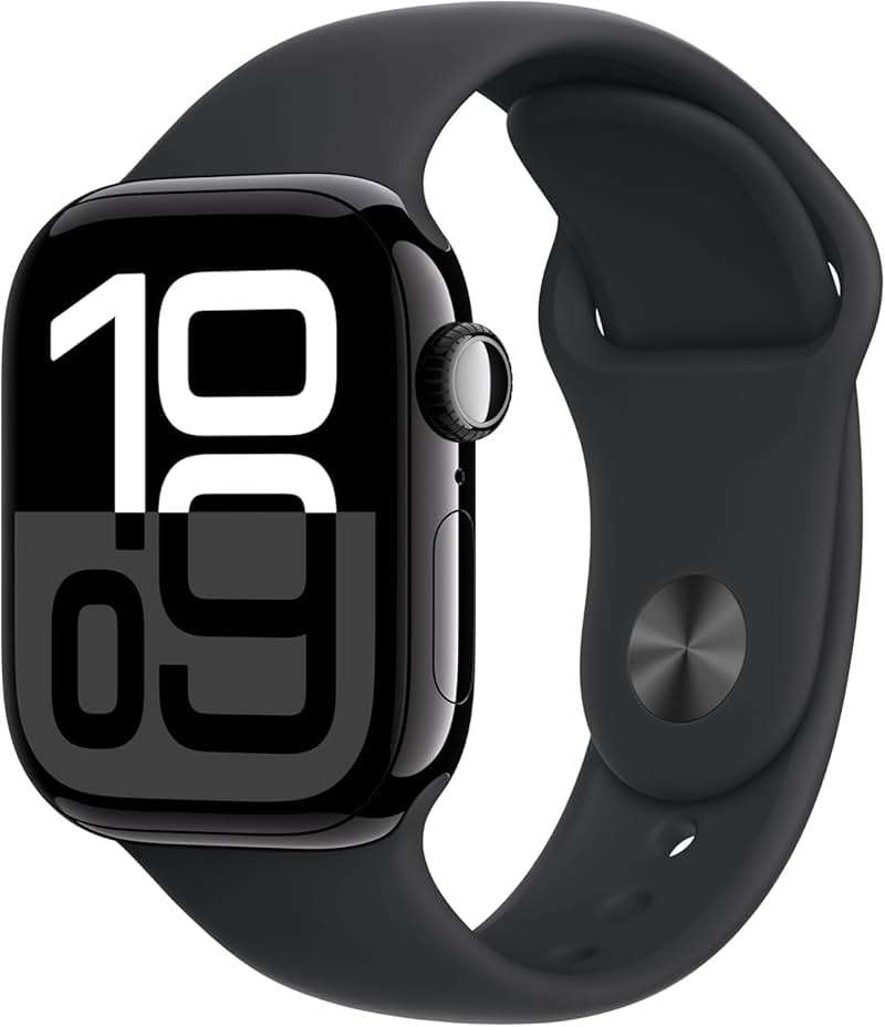 Apple Watch Series 10 [GPS, 42mm] - Jet Black Aluminium Case with Black Sport Band - M/L (Renewed) - Image 1