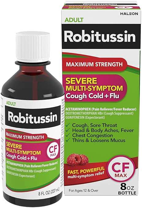 Robitussin Maximum Strength CF Max, Severe Multi-Symptom Daytime and Nighttime Relief from Cough, Cold, and Flu, Adult Formula, 8 fl oz - Image 1